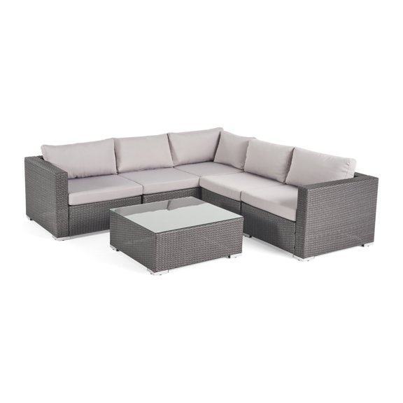 GDF Studio Toth Wicker Outdoor 6-Piece Sectional Sofa Set, Gray