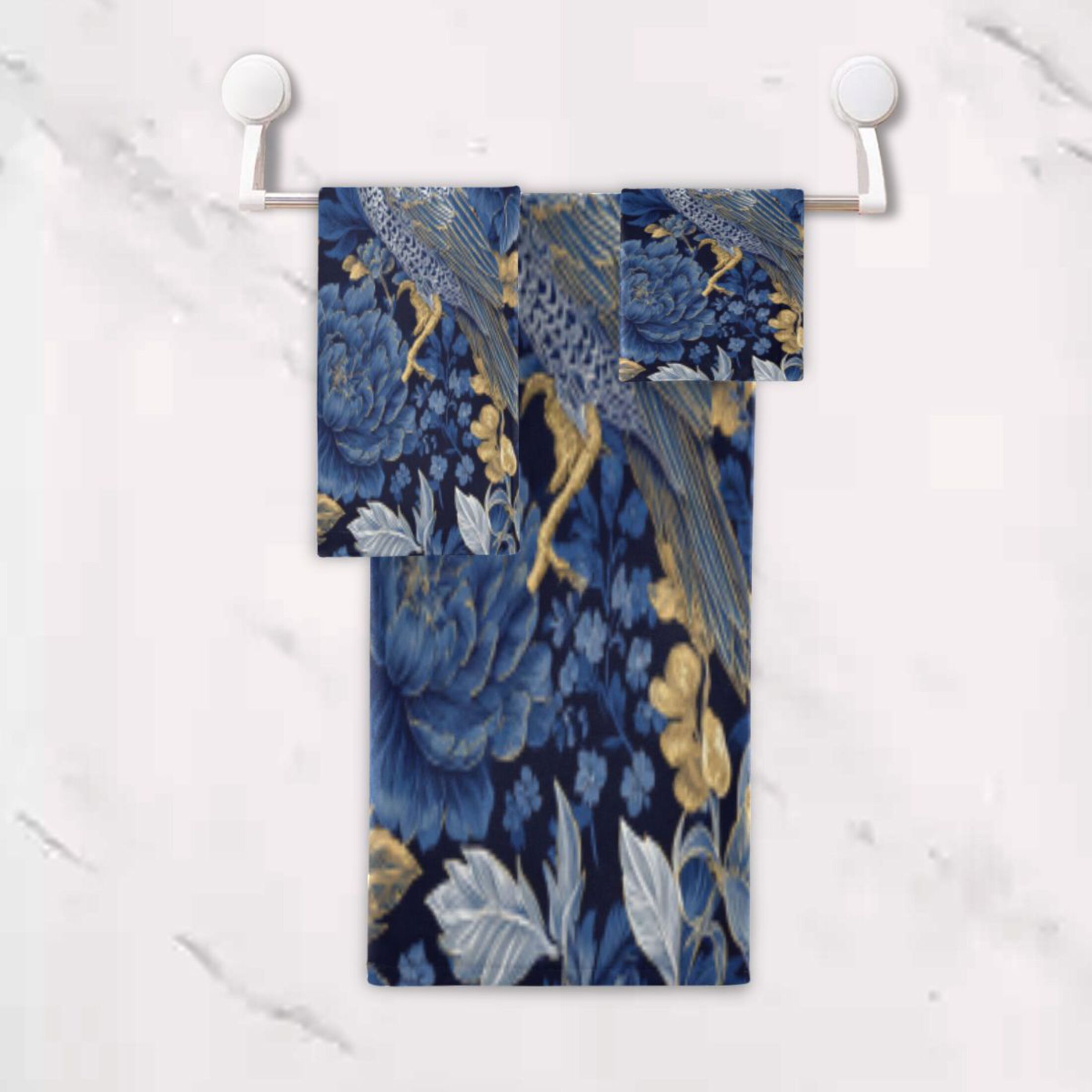 BZSMCE 3piece Bath Towel Sets Hand Bath Towels Fashion Royal Garden in Blue Printed Towel Sets