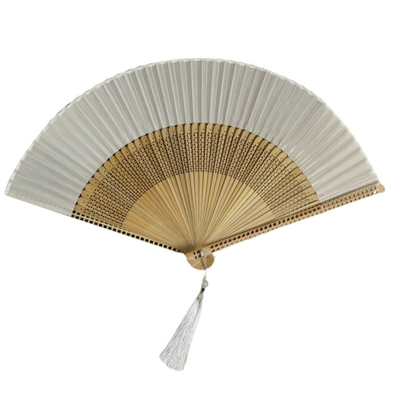 JANGSLNG Folding Fan Vintage Style Tassel Dancing Handheld Fan Bamboo Handle Faux Silk Folding Fan Weddings Performance Fan Photo Prop