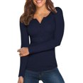 thumbnail image 1 of Opperiaya Women Spring T-Shirt Solid Color Henley Neck Long Sleeve Pullover, 1 of 8