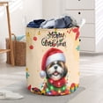 thumbnail image 3 of Merry Christmas Santa Shih Tzu Scarf Twinkling Lights Xmas Holiday Foldable Laundry Basket Lion Dog Lover Gifts Organizer Storage with Handles - 00022, 3 of 5