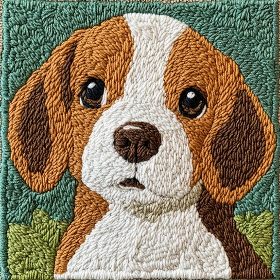 DIY Punch Needle Kits for Beginners Puppy Beagles Dog Dog with Green Color with Hoop Punch Needle Starter Craft Embroidery Set Easy for Adults and Children Festival Gift and Decoration 20x20cm-3