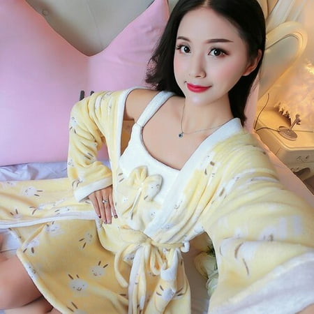 

PIKADINGNIS Warm Flannel Robe Set Winter Floral Robe Thicken Sexy Nightgowns Bathrobe Women Pajamas Bath Flannel Robe Sleepwear Womens Cloth