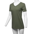 thumbnail image 5 of A2Y Women's Basic Solid Premium Cotton Short Sleeve V-neck T Shirt Tee Tops Dark Olive L, 5 of 6