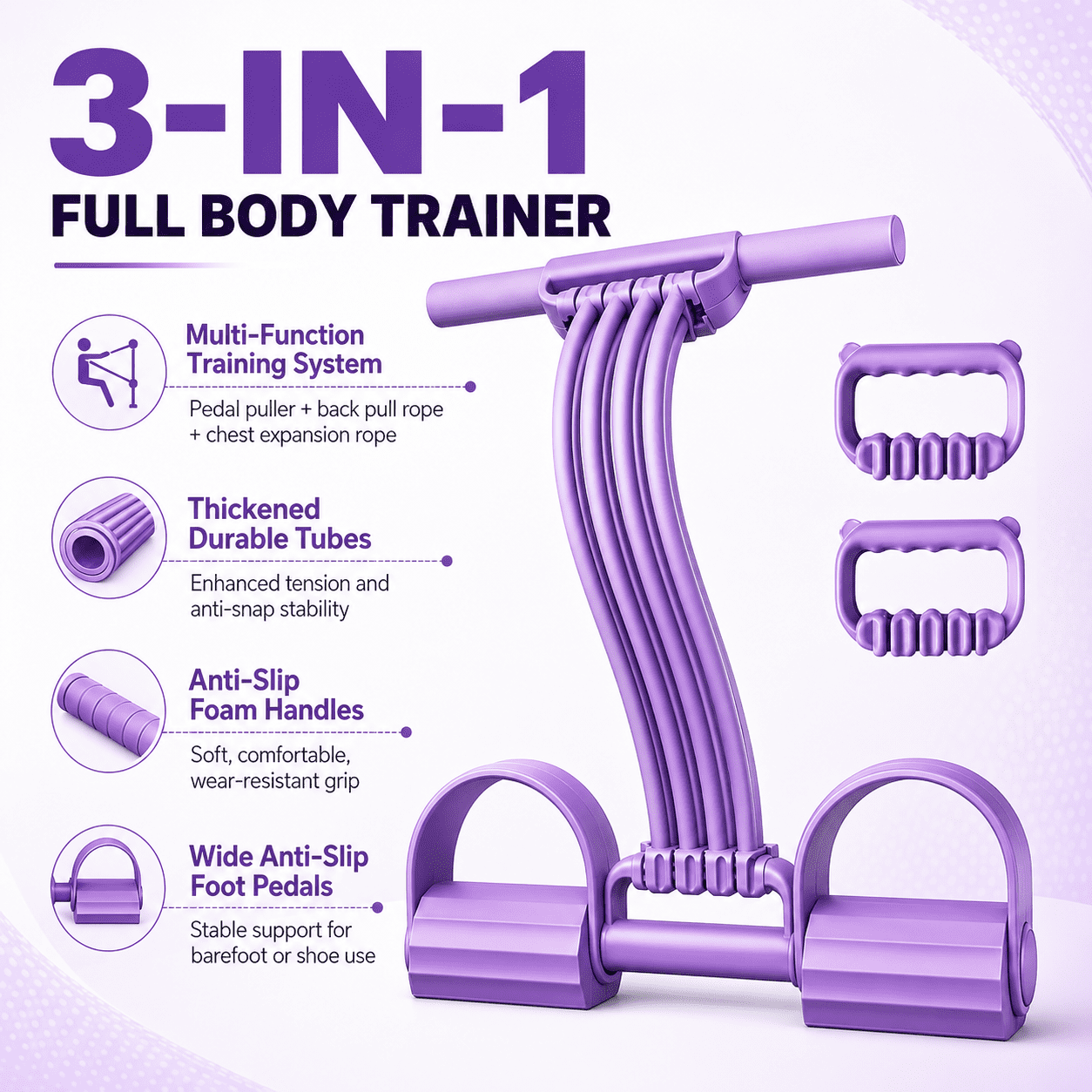 Pedal Resistance Band with Handle, 2026 New Upgrate 8 Tube Exercise Band 3‑in‑1 Multi-Function for Foot Pedal Pull, Back Stretch & Chest Expand, Portable Latex Fitness