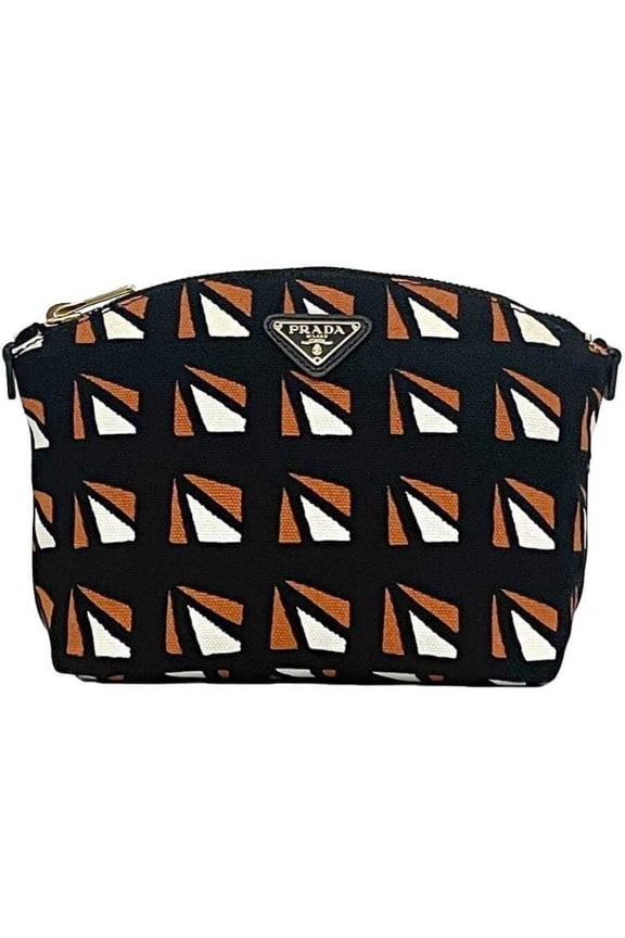 Pre-Owned Prada pouch ec-23542 black orange 1N1758 canvas saffiano leather 42 PRADA... (Good)