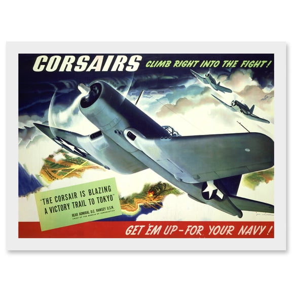 WW2 World War Corsair USA Navy Plane A4 Artwork Framed Wall Art Print