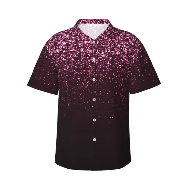 Fotbe Pink Glitter Sparkles A Camisa Hawaiana para Hombre Unisex – Camisa Casual de Verano con Botones de Manga Corta de Algodón y Lino,XX-Large