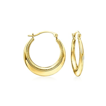 Ross-Simons 14kt Yellow Gold Beaded and Polished Hoop Earrings, Women's, Adult