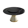 thumbnail image 3 of Magic Home 53.15” Black Sintered Stone Round Dining Table with 23.62” Black Slate Round Turntable for 6 People with White Solid Stainless Steel Base, 3 of 6