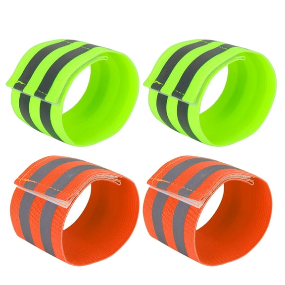 4 Pcs Green Orange Reflective Bands for Wrist Reflective Wristbands High Visibility Cycling Riding Reflector Tape Straps