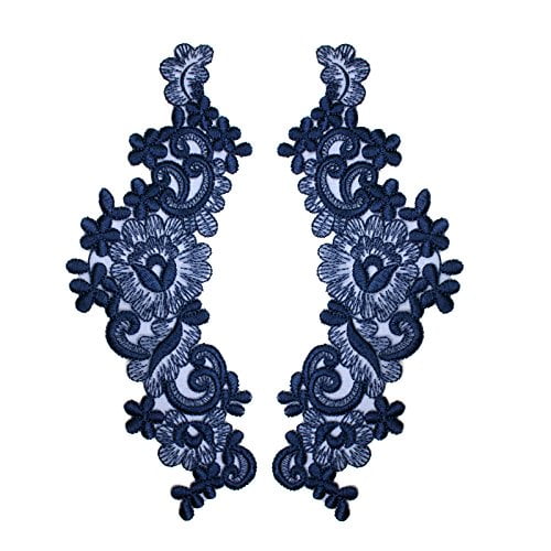 Navy 9'x3' Floral Embroidered Sheer Organza Motif Applique Patch by Pair (2 Pieces)