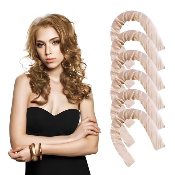 Sinkoo Satin Heatless Curling Set, 6pcs No Heat Hair Rollers to Sleep in, Super Soft Ribbon Wrap Hair Curler Set, Gold Curling Set with Bonnet for Sleeping