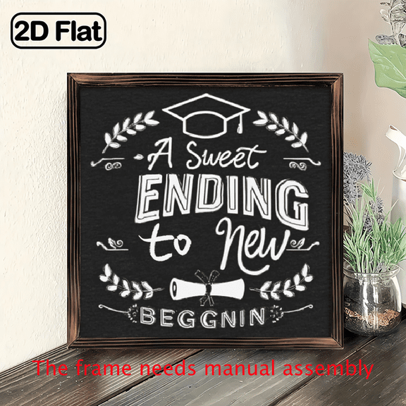 2D Flat, Graduation Wall Art Decor - A Sweet Ending to a New Beginning - Elegant Blackboard-Style graduation sign with, - Durable Wooden Frame - Perfect Graduation Party Decoration, Gift, Home Dec