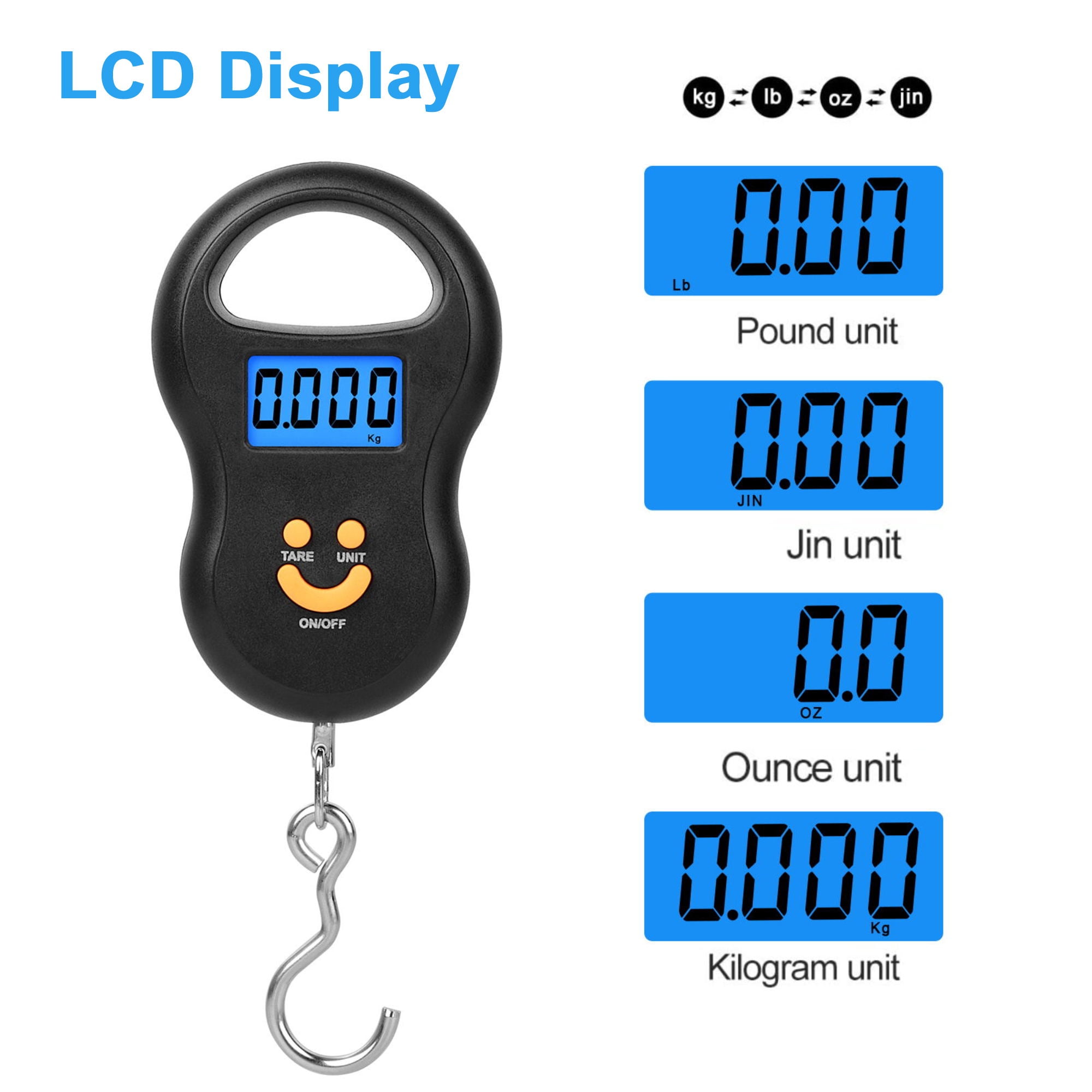 TyhoTech Fishing Scale 110lb/50kg Backlit LCD Screen Portable Electronic  Balance Digital Fish Hook Hanging Scale with Measuring Tape Ruler, D Shape  Buckle and Carry Bag Included