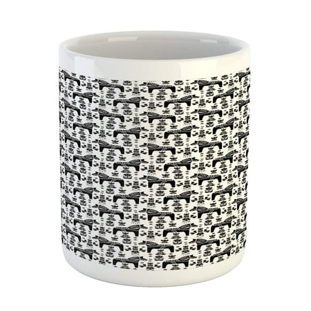 

Nordic Mug Swedish Folk Art with Dalecarlian Horse Silhouettes and Ornate Flower Motifs Printed Ceramic Coffee Mug Water Tea Drinks Cup Black and White 11oz