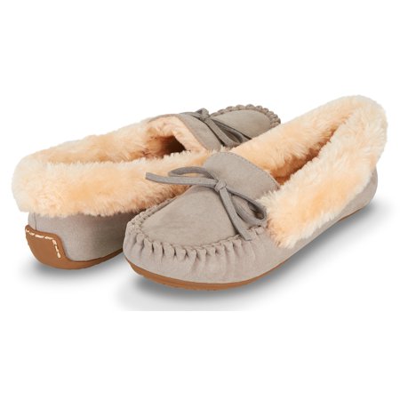 

Floopi Womens Indoor/Outdoor Basic Memory Foam Moccasin Slipper W/Faux Fur Collar