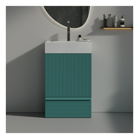 Gada 20" Aquamarine Bathroom Vanity - Modern Freestanding Cabinet with Sink, Striped Design, 1 Door & 1 Drawer