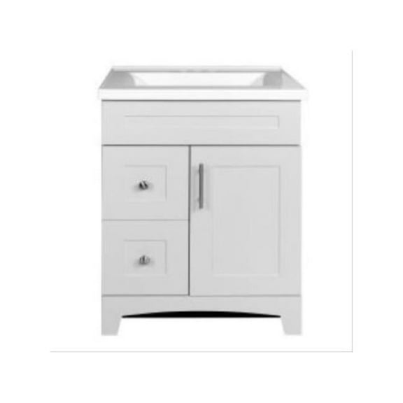 True Value 100478 24 in. Shaker Door & Drawer Vanity Combo with White Marble Top Fashion Grey Finish