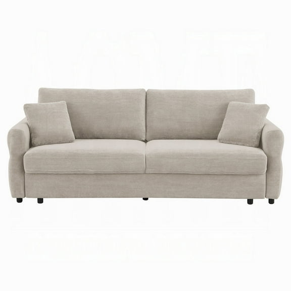 Isy Sofa with Pull Out Sleeper, Removable Cushions, 2 Pillows, Beige