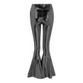 thumbnail image 4 of XIAONU Women's High Waist Flare Leggings Shiny Ruffled Hem Trousers Dramatic Bold Party Bottoms Black, 4 of 5