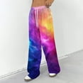 thumbnail image 3 of YIFUNIN Women's Printed Elastic Waist Wide Leg Pants, Tie Dye Gradient Casual Drawstring Trousers, Loose Fit Bohemian Style Fashion,Green 2XL, 3 of 5