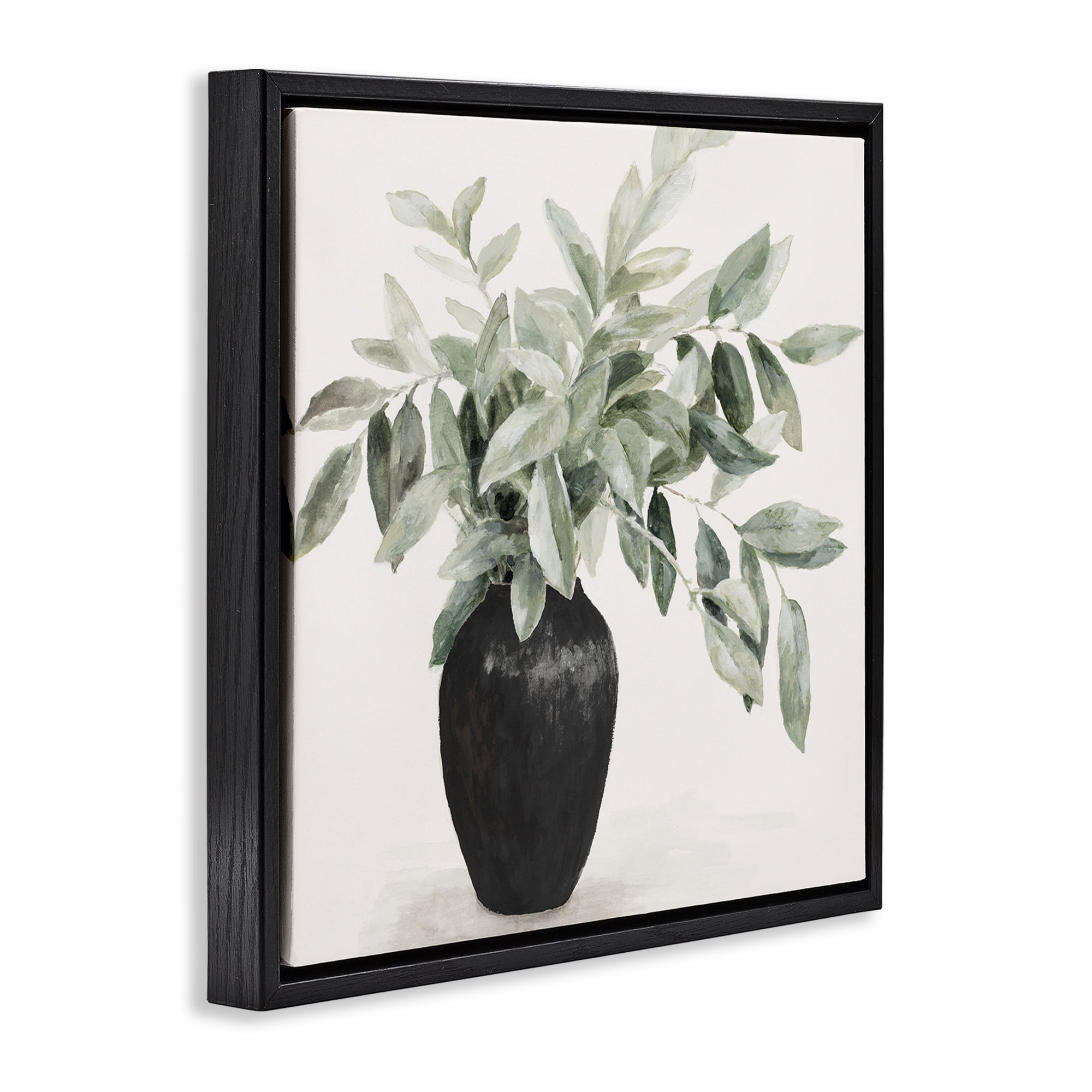 Stupell Industries Plant in Black Vase Botanical & Floral Painting Black Floater Framed Art Print Wall Art, 18 x 18
