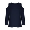 thumbnail image 4 of RYDCOT Spring Tops for Women 2024 Casual 3/4 Sleeve Cold Shoulder Crew Neck T-Shirt Tops Loose Fit Basic Tee Summer Women Clothing on Clearance Navy, 4 of 6