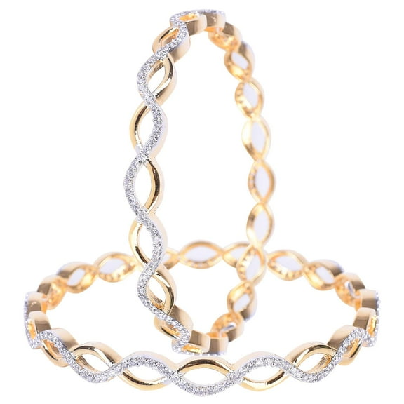 Ratnavali Jewels CZ Zirconia Gold Designer White Solitaire Bracelet Bollywood Wedding Bangle Jewelry Women