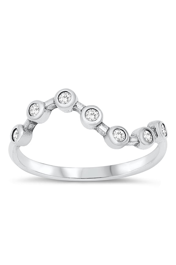 Sterling Silver Clear Cubic Zirconia Wavy Line Ring Size 4