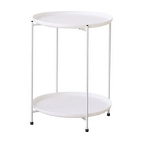 WEGFTDUOP Modern Round Plastic Carbon-Steel Side Table, 2-Tier Small Tea/Coffee Table for Living Room Bedroom, Sturdy Lightweight Corner Snack Stand, Rounded Safe Edges, Easy Assembly