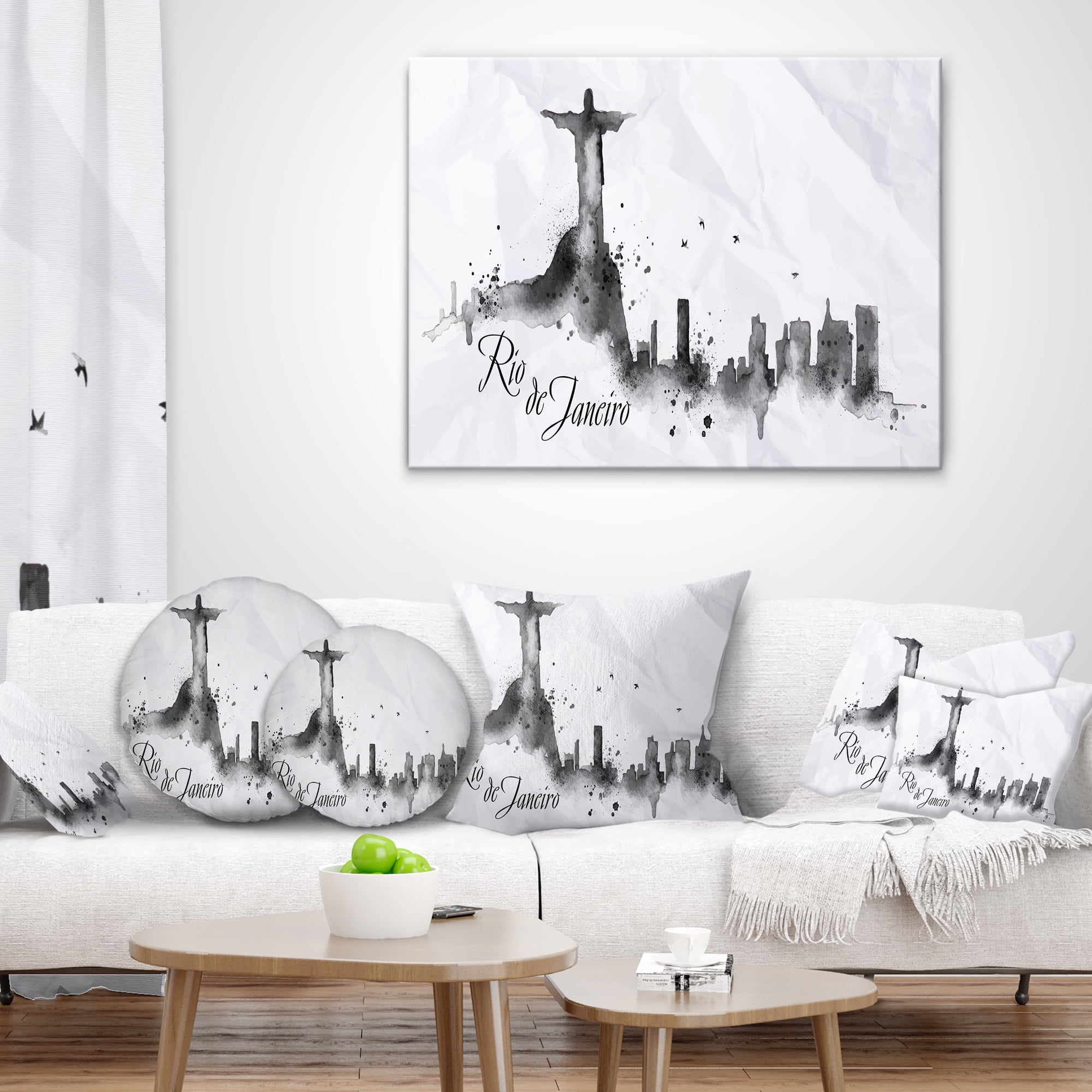 Designart Rio de Janeiro Silhouette - Cityscape Painting Throw Pillow - 12x20