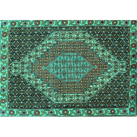 Ahgly Company Machine Washable Indoor Rectangle Medallion Turquoise Blue Traditional Area Rugs, 2' x 5'