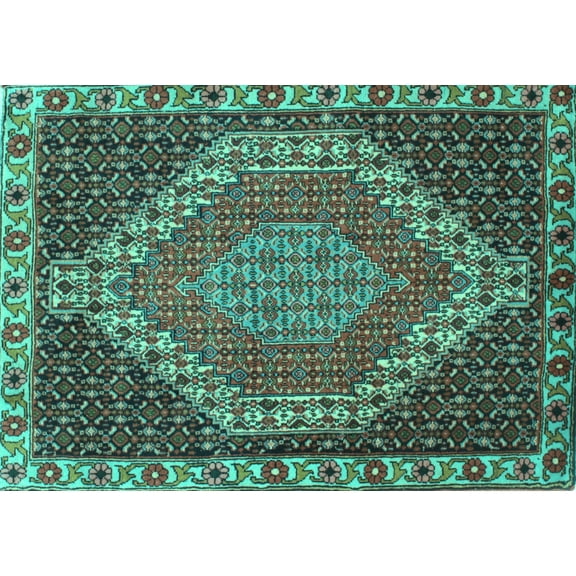 Ahgly Company Machine Washable Indoor Rectangle Medallion Turquoise Blue Traditional Area Rugs, 5' x 7'