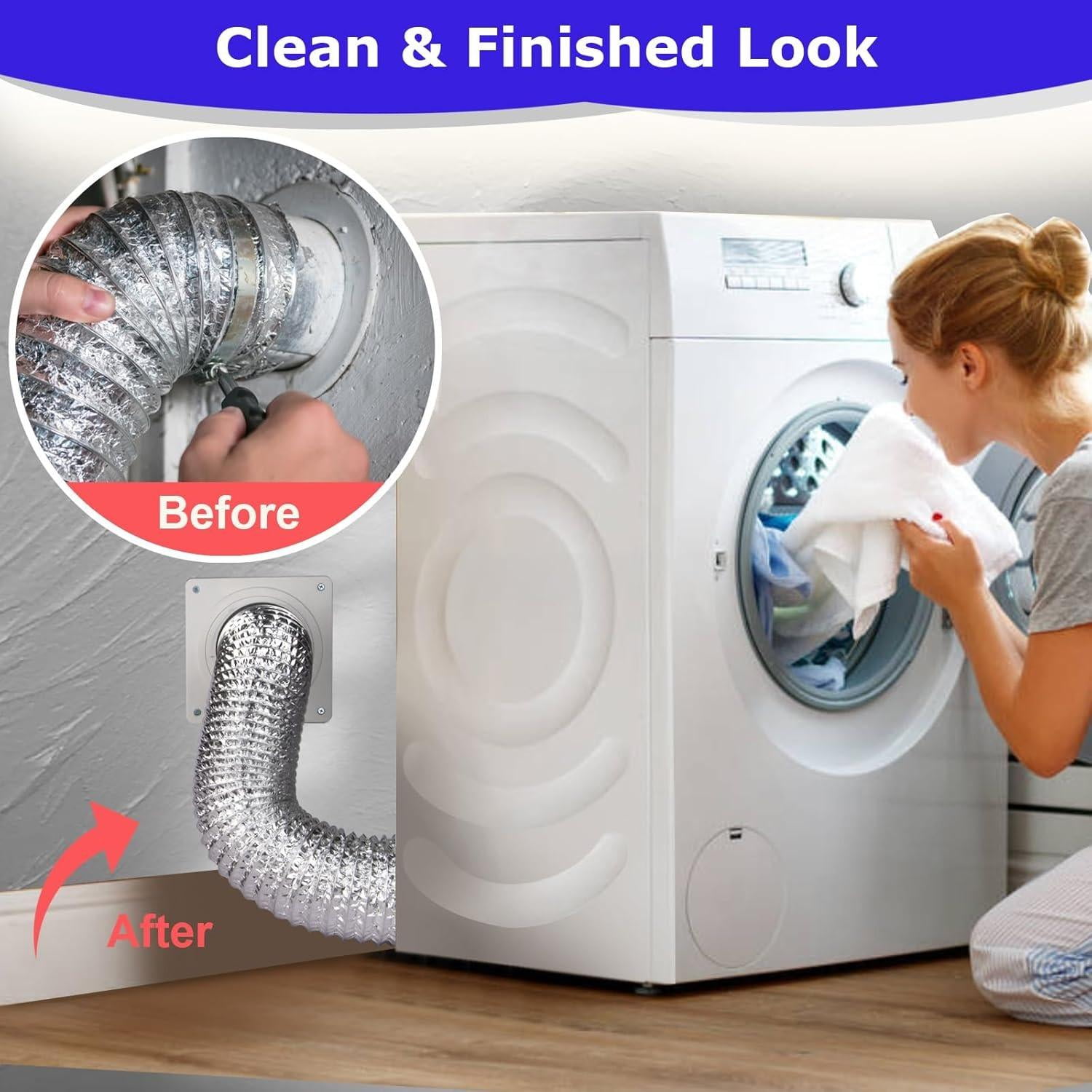 Dryer Vent Hose Connector Kit,dryer Vent Wall Plate With Hose(4 Inch 8 Feet),dryer Duct Connector With Quick Connect & Disconnect,covers Area 7inch X 7inch,fits 4 Inch,for Dryer Washer Bathroom