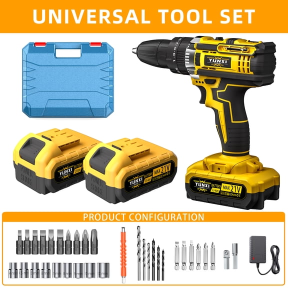 21V Cordless Drill Driver Kit with Li-ion Battery, Charger, Carry Case, Drill Bits, Screwdriver Bits and Sockets for Furniture Assembly, Home Repair and DIY Projects