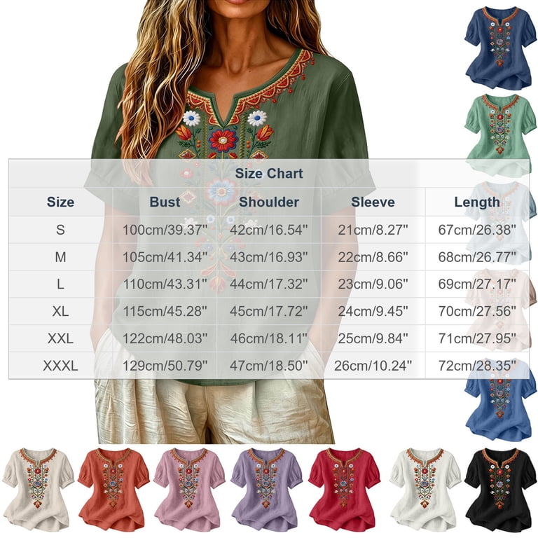 Vivianyo HD Women's Floral Embroidered Short Sleeve Top, V-Neck