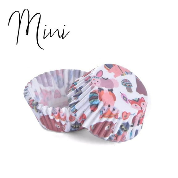 Fox Print Cupcake Liners (50pcs, Mini Size) Grease Resistant Cake Liners for Baking, Caking and Crafting by Bakell