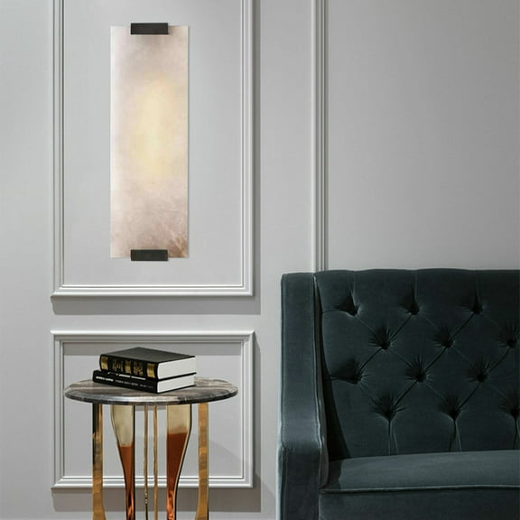 Loyalheartdy Alabaster Wall Light 24W G9 Hand-Carved Sconce Rectangle Wall Lamp Fixture, Aluminum Cast Iron (Black Yellow)