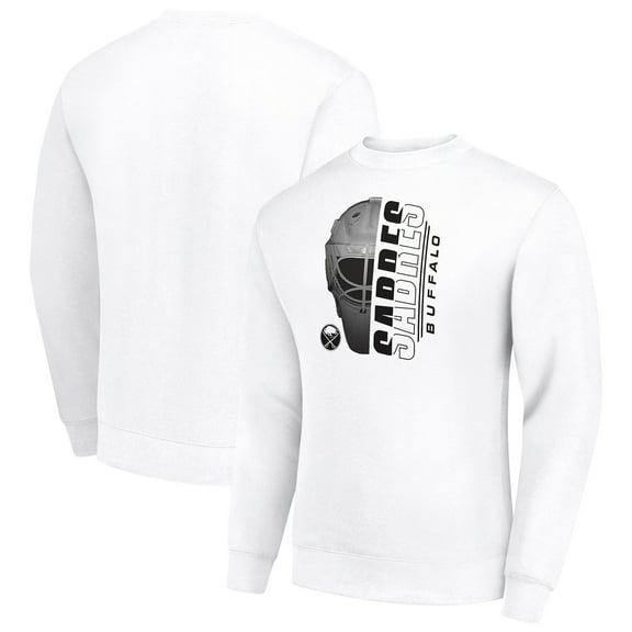 Men's Starter White Buffalo Sabres Half Helmet Team Logo Pullover Sweatshirt
