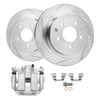 Detroit Axle - Rear Drilled & Slotted Brake Rotors Left Brake Caliper Replacement for 2003-2005 Infiniti G35 Nissan 350Z