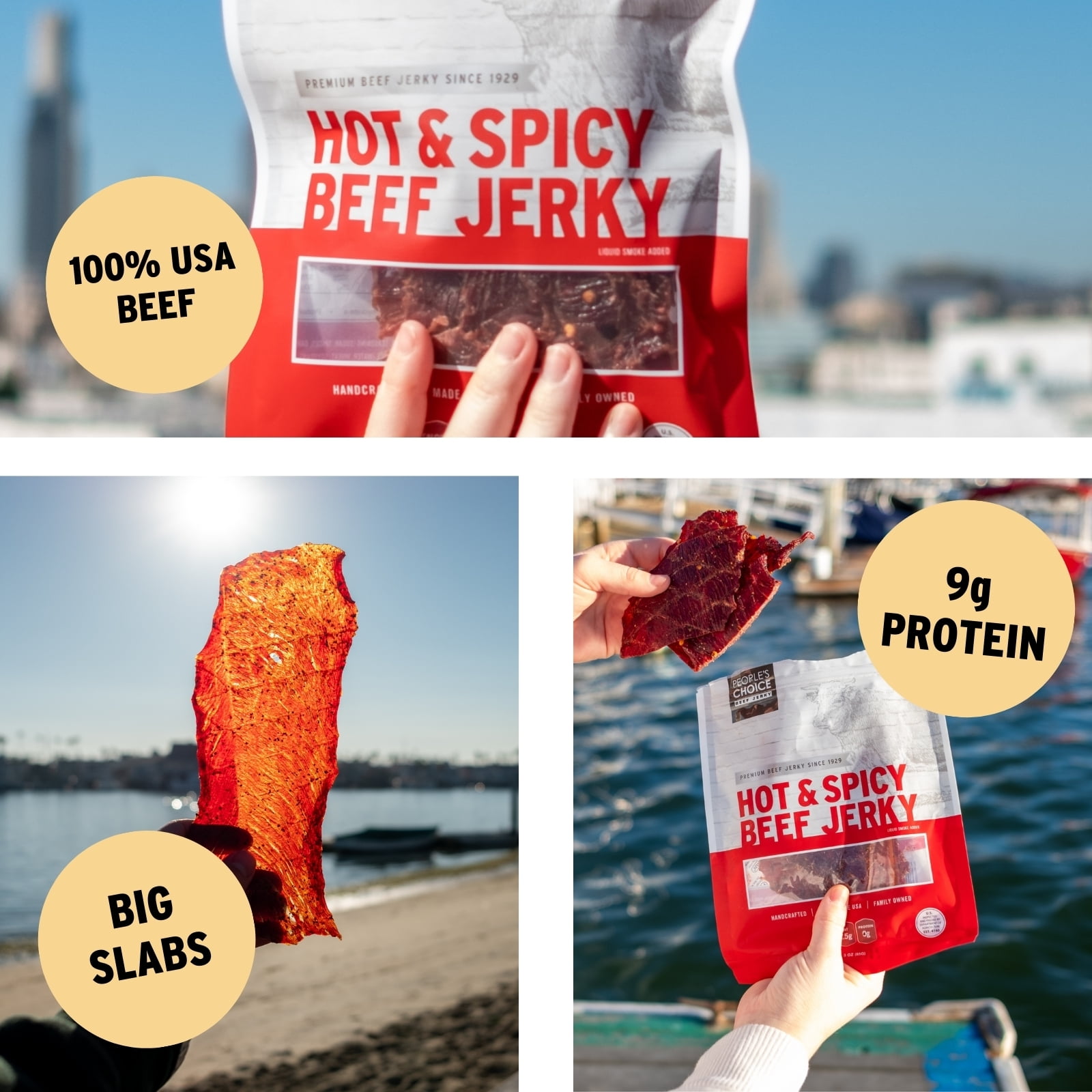 People's Choice Beef Jerky - Classic - Hot & Spicy - Big Slab - Thin Sheets - 15 Count, 1 Bag