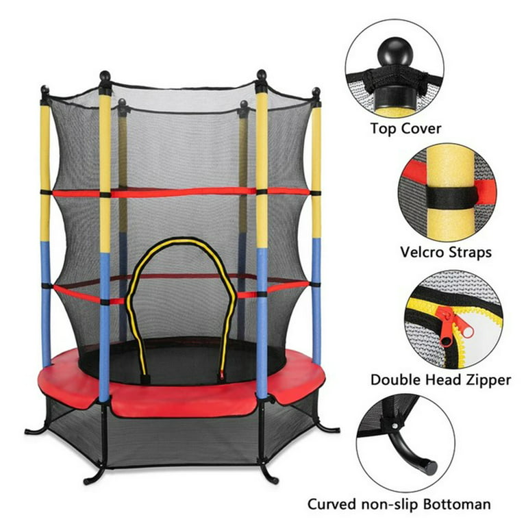 55” Mini Trampoline for Kids with Enclosure Net and Safety Pad