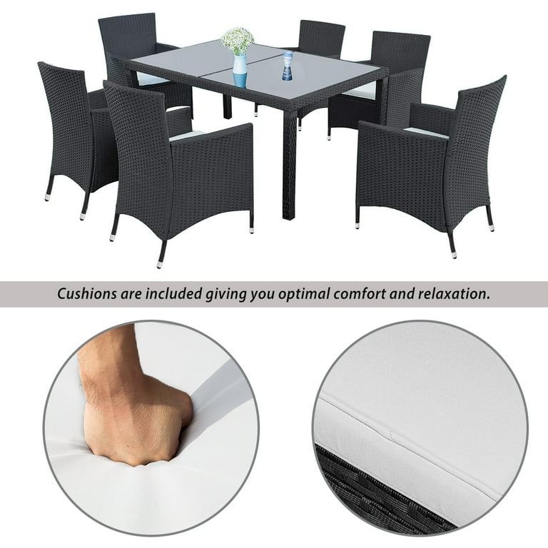 Patio Table and Chairs for 6 All Weather Wicker Sectional Sofa Dining Table Set Compact Size Outdoor Patio Set Furniture for Backyard Porch