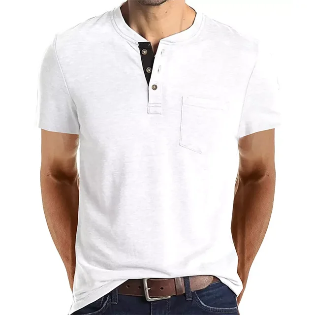 Playera Henley Casual Para Hombre Manga Corta Con Bolsillos