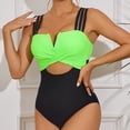 thumbnail image 2 of Aayomet Bathing Suit for Women Neck Cut Out Shorts 1Piece Swimsuit (Green, M), 2 of 5