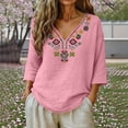 thumbnail image 2 of GEWSEY Linen Tops for Women 2026 Trendy Boho Embroidered V Neck 3/4 Sleeve Blouses Dressy Casual Loose Fit Shirts (Light Pink, 3XL), 2 of 8