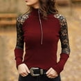 thumbnail image 2 of LYXSSBYX Womens Long Sleeve Dress Hot Sale Clearance Women's Fashion Sexy Stitching Lace Zipper Long Sleeve Solid Color Pullover Tops, 2 of 3