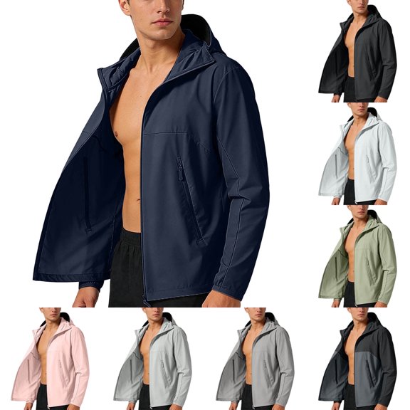 Jamicy Men's Lightweight Hooded Jacket UPF 50 Solid Color Long Sleeve Sun Protection Thin Hoodie Sunscreen Jacket