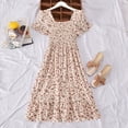 thumbnail image 6 of GENEMA Women Puff Short Sleeve Square Neck Midi Long Swing Dress Boho Vintage Floral Print Smocked A-Line Ruffle Hem Sundress, 6 of 14